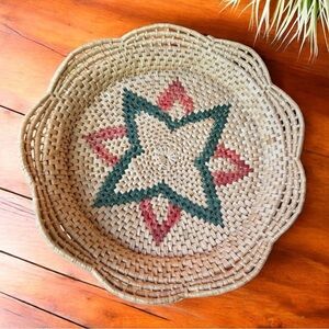 Handwoven Decorative Wicker Basket – Star Design – 16” Round Tray Style